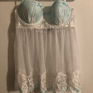 White & Blue Lace Push Up Babydoll Lingerie